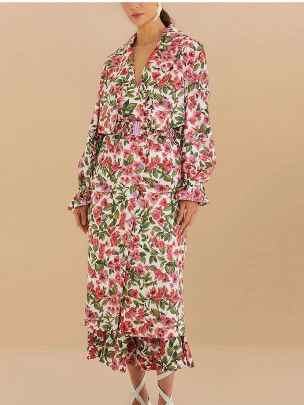 FARM Rio Pink Green Floral Trench Coat